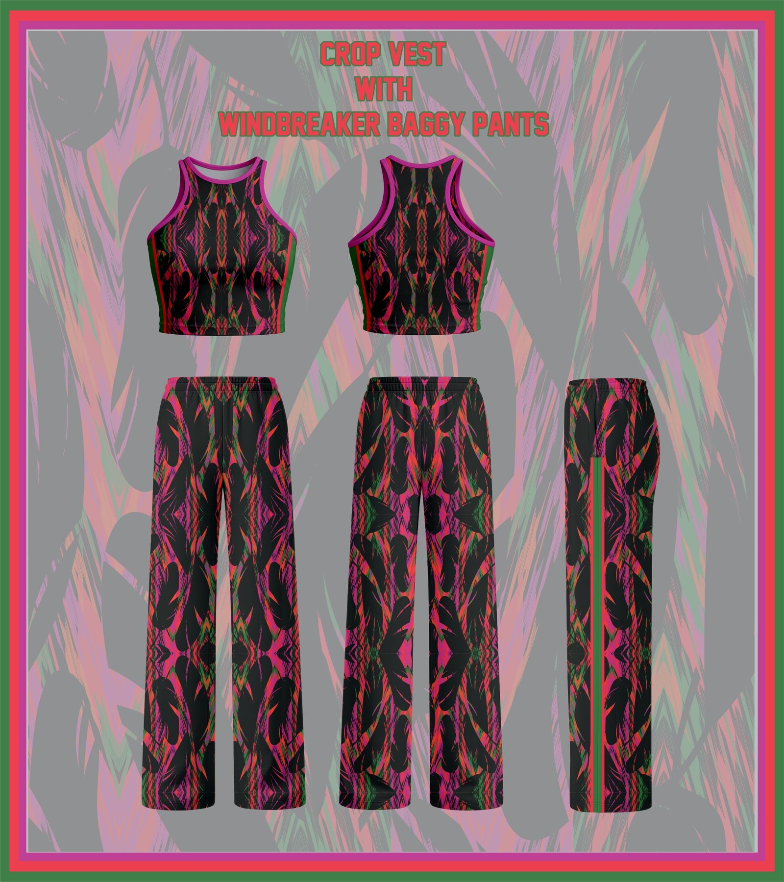 Women's High-Neck Crop Vest & Oversized Baggy Pants – Athleisure Streetwear Set